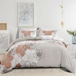 3 Pieces Duvet Cover Set King Blush Floral Bedding Duvet Cover Elegant Floral Comforter Cover with 2 Pillowcases Lightweight Lily Flower Bedding Duvet Cover Set Adults Teens（King,104"x 90"