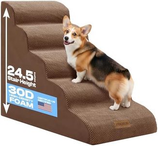 Miorun Curved Dog Stairs for High Beds Up to 30", 5-Step Dog Ramp for Large Dogs with Washable Cover, Non-Slip Steps for Cats to Get on Couch and Sofa, Durable Foam Ladders for Large Breeds, Coffee
