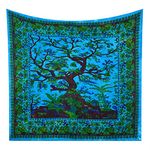 Future Handmade Queen Size Birds And Animals Turquoise Tree Tapestry Indian Tapestry Wall Hanging Hippie Beach Blanket Tapestry 100% Cotton Home Bed Sheet Bohemian Tapestry (Design Q3)