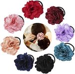 8 Pack Colorful Handmade Flower Hair Bow Elastics Hair Ties Stretchy Rubber Hairband Slim Headband Scrunchies Ponytail Holder Ring Loop for Women Girl