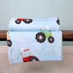 Bedlam Fleece Blanket (120 x 150cm), Blue Throw with Farm Tractor Design, Blanket & Throw for Kids, Kids Fleece Blanket for Boys, Farmyard Friends