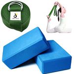 AJRO DEAL High Density EVA Foam Yoga Block for Improve Strength| Flexibility| Yoga Brick & Yoga Strap with Extra Safe Adjustable D-Ring Buckle for Back Support Bend, Yoga Session for Men & Women's