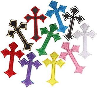 10 Pcs Cross Patch Cross Embroidered Applique Decorative Iron on Clothing Embroidered Patches Cross Medieval Gothic Sew On/Iron On Patches Appliques for Clothes Dress Hat Jeans Repair DIY Accessories