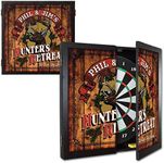 THOUSAND OAKS BARREL CO. | Personalized Dart Board Cabinet Set for Adults with 6 Steel Tip Darts (Hunter's Retreat Lodge Dartboard)