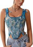 Alivila.Y Fashion Womens Sexy Vintage 1920s Renaissance Lace Trim Corset Bustier, Blue Daisy, Medium