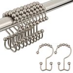 Amazer Shower Curtain Hooks Rings, Stainless Steel Shower Curtain Rings Metal Double Glide Shower Hooks for Bathroom Shower Rods Curtains, Matte Nickel, Set of 12 Hooks