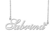 Silver Sabrina Name Necklace Heart Charm Pendant Stainless Steel Mother Day Jewelry for Best Friends Familys 16"