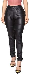 WAYRUNZ Womens High Waisted Stretch Faux Leather Pants PU Coated Legging Juniors (13) Black