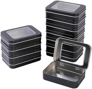 12 Pack Empty Rectangular Metal Storage Organizer Tins with Clear Window Hinged Lids for Candies, Gifts & Treasures (Black)