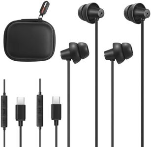 MAXROCK 2PCS Wired Headphones with USB-C Plug, Ear Buds or Sleeping Earphones with Built-in Remote to Control Music, Phone Calls, and Volume for iphone15, Samsung and Android Phones, Black