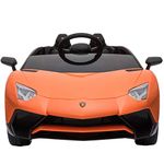 Display4top Kids 12V Ride On Sports Car Toy w/Parent Control, AUX Cable, 2 Speeds, LED Lights, Sounds,132 * 73 * 45cm (Orange)