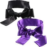 2 Pack Sleeping Mask Satin Eye Mask (Black and Purple) Blindfold, 150 cm