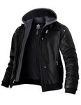 Wantdo Men's Faux Leather Jacket with Removable Hood Motorcycle Jacket Casual Vintage Warm Winter Coat Black (Thick) S