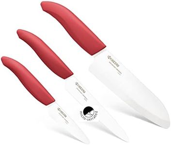 Kyocera 3-Piece Ceramic Knife Set: Includes 6-inch Chef's Knife, 5-inch Micro Serrated Knife, and 3-inch Paring Knife - Red Handles with White Blades