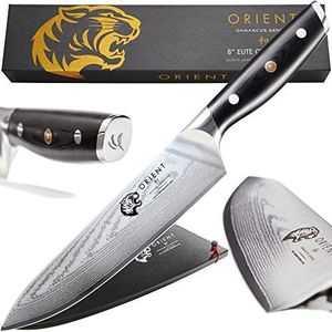 Coltello da chef da 8 pollici (20cm); coltello da chef con lama in acciaio Damasco giapponese AUS-10; coltello professionale da chef a 67 strati con confezione regalo e fodero; con panno di pulizia