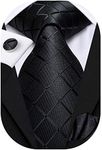 Hi-Tie Fashion Black Tie Handkerchief Cufflinks set Woven Silk Necktie for Men (new plaid)