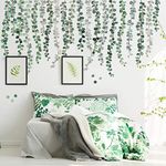 Green Plants Eucalyptus Vine Leaves Wall Decal Removable Watercolor Wall Art Decor Peel and Stick Wall Sticker Art Murals Decoration for Home Nursery Decor Living Room (7 Sheets,11.8 x 35.4 Inch)