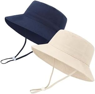 Baby Sun Hat UPF 50+ Sun Protective Toddler Bucket Hat Summer Kids Beach Hats Wide Brim Outdoor Play Hat for Boys Girls A-Navy&A-Beige 0-6 Months