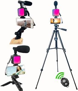 Peanutech for iPhone Vlogging kit,Vlogging kit for Android Phone,with RGB Multicolor Light Microphone Handheld and Extendable Tripod Remote Jack Adapter for YouTube Tiktok Video（Total Height 60 in