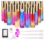 KisSealed 24 Pcs Glass Roller Bottles, 10ml Gradient Color Rollerball Bottle with Stainless Steel Roller Balls for Essential Oils (3 Dropper, 1 Funnel, 1 Extra Roller Ball, 1 Bottle Opener, 24 Labels)