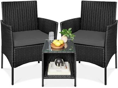 Best Choice Products 3-Piece Outdoor Wicker Conversation Bistro Set, Space Saving Patio Furniture for Garden w/Side Table - Black/Gray