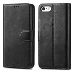 iPhone SE 5 5S Case Premium Leather Flip Wallet Case Cover Pouch For iPhone SE 5 / 5S and Screen Protector With Polishing Cloth And Stylus (Black)