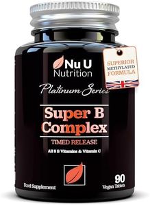 Super Vitamin B Complex - High Absorption Methylated B Vitamins - 90 Timed Release Vegan Tablets - 3 Month Supply - All 8 B Vitamins B1, B2, B3, B5, B6, B8, B9 & B12 - Nu U Nutrition