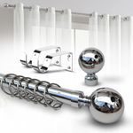 Imperial Rooms Plain Metal Ball Curtain Poles Metal Extendable - Includes Chrome 160-300 Cm Curtain Rod, Finials, Rings, Brackets & Fittings Set