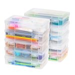 IRIS USA 5.2" x 8.4" Medium Plastic Hobby Art Craft Supply Organizer Storage Box with Snap-Tight Closure Latch, 10 Pack, Stackable Art Satchel Case for Ribbons Beads Sticker Yarn and Ornaments, Clear