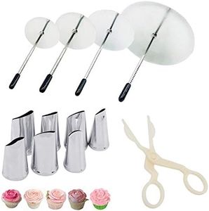 Cake Decorating Tool Kit, 7pcs Stainless Steel Icing Piping Nozzle Tips, 4pcs Cake Flower Nail and 1 Flower Lifters for Cake Fondant Cupcake