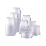 QNP Supplies (100 Sets) Small Plastic Portion Cups with Lids (.75oz) - Clear, Disposable Condiment, Souffle, Sauce Containers - Jello Shot Cups with Lids