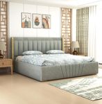 MODESTY WOODS Upholstered King Size Bed with Box Storage Solid Wood Fabric Bed Wooden Double Bed Cot Palang for Living Room Home Bedroom (Grey)