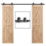 SMARTSTANDARD 8 FT Top Mount Double Sliding Barn Door Hardware Kit, Fit 24" Wide Door Panel - Smoothly and Quietly -Simple, Includes Step-by-Step Instruction, Easy to Install(T Shape Hanger)