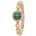 SIBOSUN Women's Ladies Girls Gold Leather Bracelet Owl Pendant Crystal Quartz Movement 3-b Peal Gold Dress Green Bracelet, 3-b Peal Gold Dress - Green, Bracelet