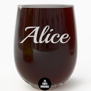 Personalized Mothers Day 17oz Stemless Wine Glass - Customized Mum Gifts, Vertical Name Engraved Wine Lover 40th Birthday Gift, Custom Mom Gift Women Her Sister, Regalos Personalizados Vasos