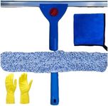 SWISSPACK(Gloves Included) Squeegee Cleaner and Glass Window Wiper,14” Professional Window Cleaning Kit Squeegee for Window, Car, Bathroom & Shower 2-in-1 Micro Fibre Cloth 30x30