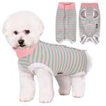 Zuimei Dog Surgery Recovery Suit, Striped Dog Surgical Recovery Suit Anti-licking Dog Post Surgery Bodysuit Dog Recovery Shirt Dog Onesie Vest for Small Dog, E-Collar Alternative(Green M)