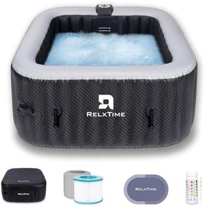 Inflatable Hot Tub 2-3 Person 110 Air Jets, Portable Blow Up Hottub with Cover, Built in Heater Pump, Square Outdoor Spa, Cup Holder, 2 Filters, Black
