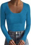 Necooer Womens Square Neck Shirts Fashion Wear Tops Fashion Sexy Classic Elastic Slim Yoga Tops Lake Blue