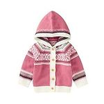 NORTH EDGE Baby Cardigan Hooded Sweater Newborn Infant Girl Boy Warm Coat Knit Outwear Light Weight Jacket Pink