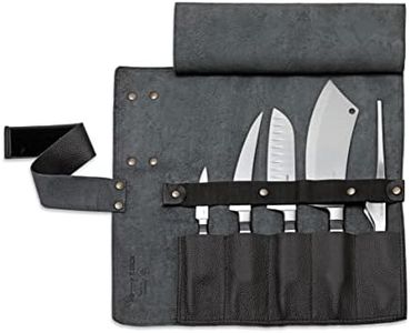 F.DICK 1905 8196800-01 Leather Roll-Up Bag (5 Pieces, Black, Contents: Office Knife, Cutting Knife, Santoku, Chef's Knife, Buffet Tweezers)