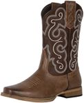 J's.o.l.e Cowboy Boots For Men Square Toe Classic Embroidered Western Country Boots Brown Size US 10