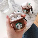 Meyaar Cute Silicone Case Cover with Keychain, 360° Protective Case Compatible with Apple Airpods 2 &1 (Starbucks Coffee - Brown)