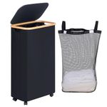 efluky Slim Laundry Basket with Wheels, Rolling Laundry Basket with Lid and Removable Bag, Narrow Dirty Clothes Basket with Wheels for Laundry Room, Bedroom & Bathroom, 75L (19.8 Gallon) Black