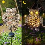 Homeleo Upgraded Metal Solar Owl Garden lights with Flickering Eyes, Outdoor Decorative Owl Statues Sculpture,Unique Owl Gifts for Gardening Yard Decor, Pathway, Lawn, Flower Bed Decorations(Bronze)