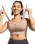 VFUS High Impact Sports Bras for Women Zip Front Adjustable Straps Full Support Bra for Plus Size (Medium, Taupe)