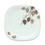 Golden Fish White Base Leaves Printed Square Melamine Quarter Serving Plates (Set of 3 ; 7 Inches)