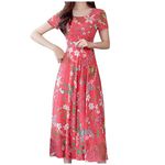 Skang Sun Dresses for Women UK Womens Summer Dress Short Sleeve Knee Length Dress Casual Empire Dress A Line Swing Dresses with Pockets Spring Red