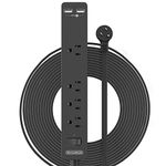 Extension Cord 10 Ft, NTONPOWER Thin Flat Extension Cord Under Rug, Carpet, Flat Plug Power Bar Strip with 2 USB 4 Outlets (1 Widely Outlet), Wall Mount Charging Station for Home Office, Black