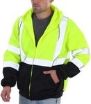 sesafety High Visibility Safety Sweatshirt for Men, Class 3 Reflective Zippered Hooded Sweatshirt, Hi-Vis Safety Hoodie with Black Bottom, Yellow, XL